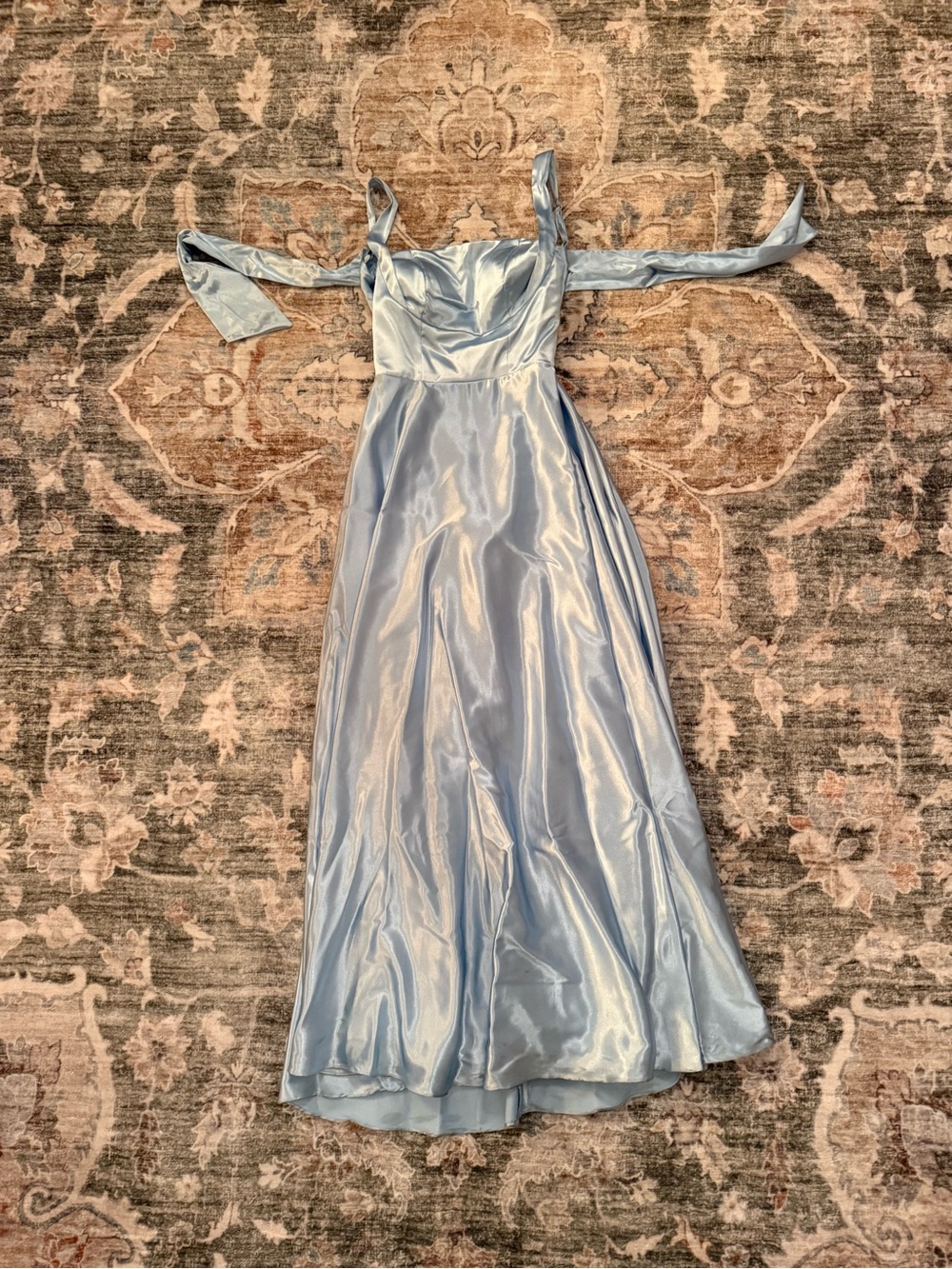 Light Blue Satin Evening Dress with Straps